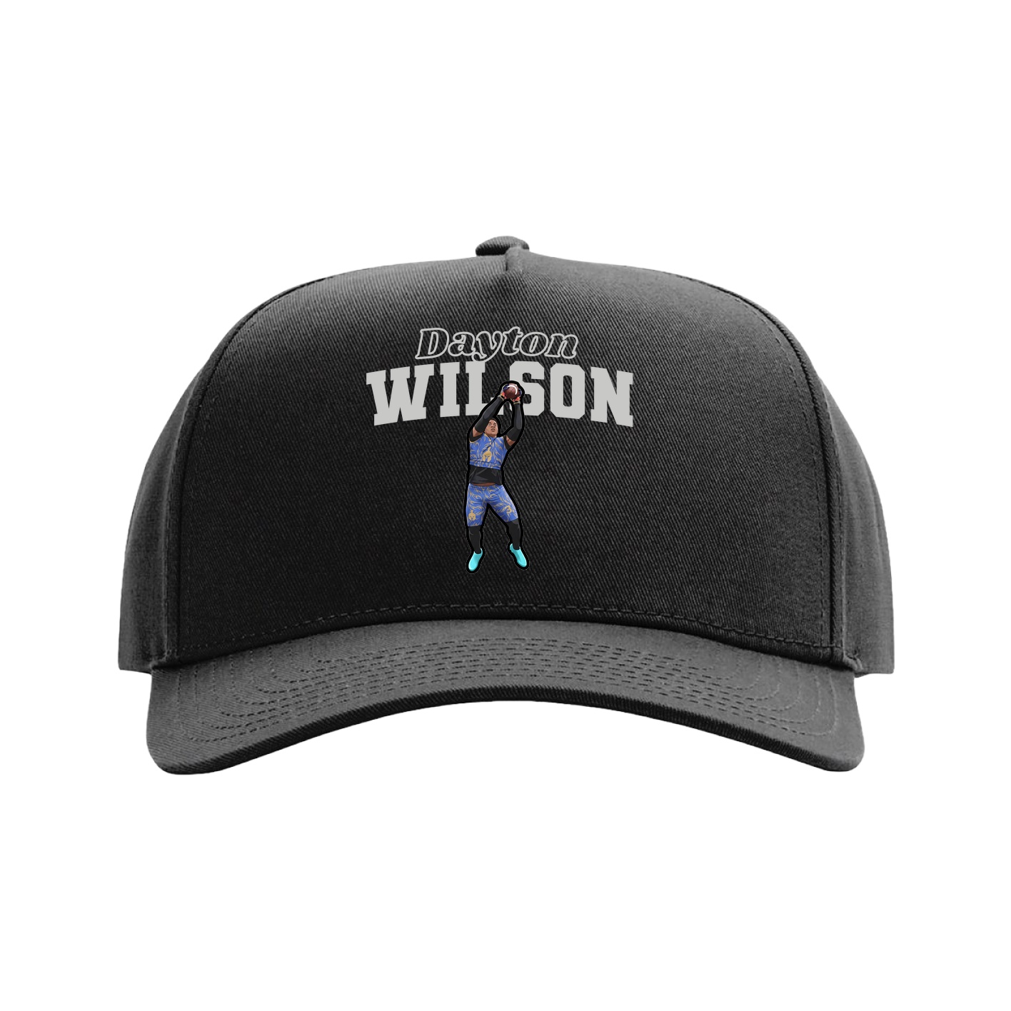 Full Fabric Five-Panel Champ Cap — Name Arch in Black