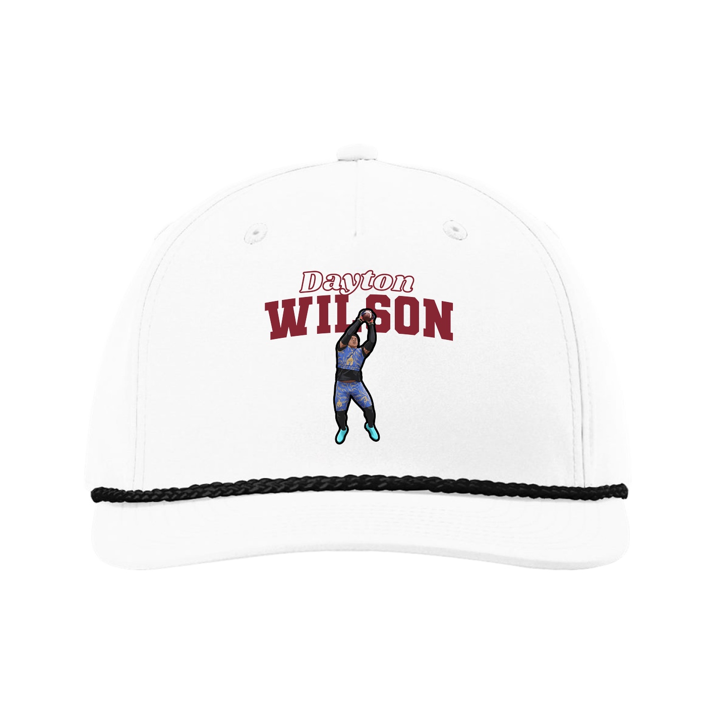 Five-Panel Classic Rope Cap — Name Arch in White