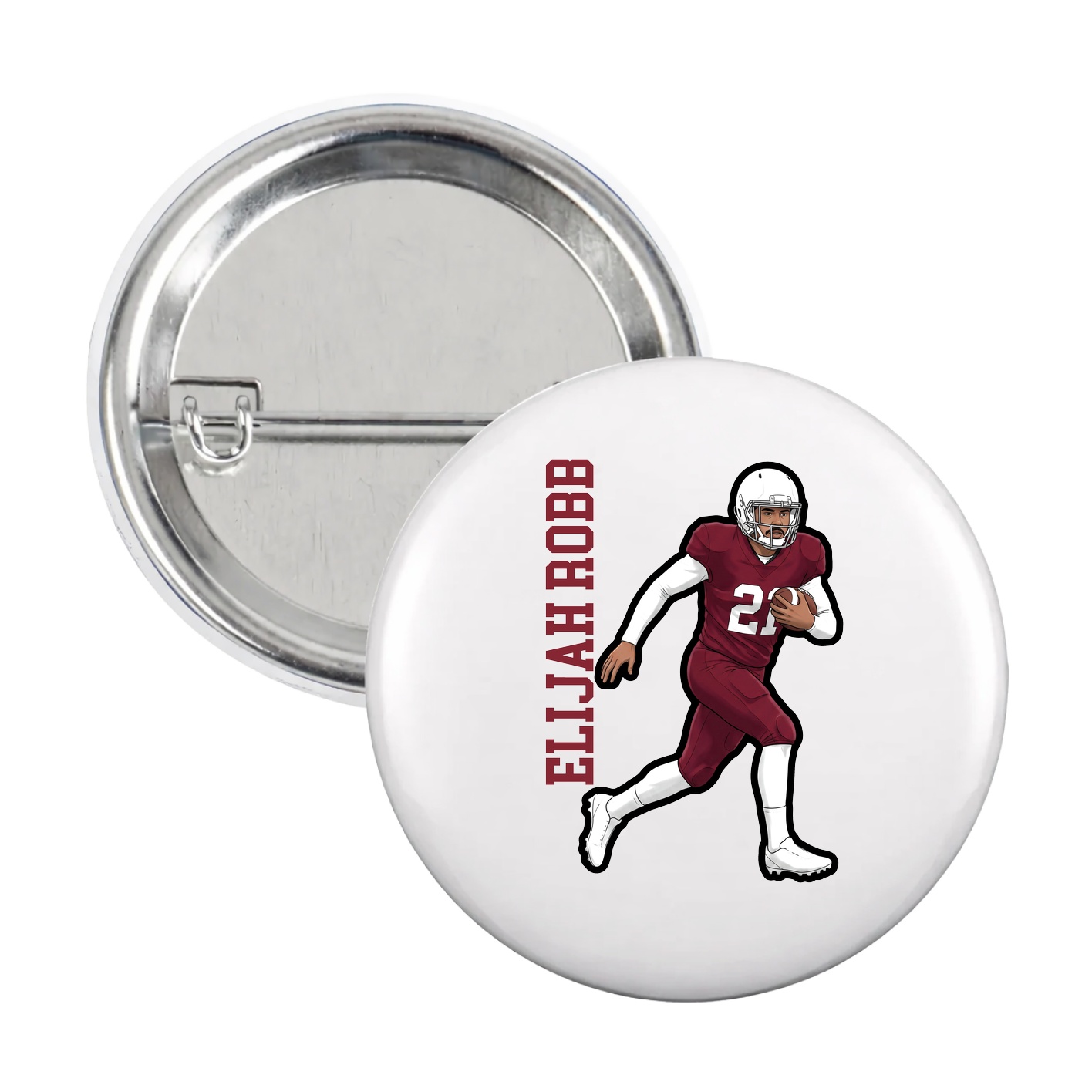 Game Day Button — Name Vertical in White