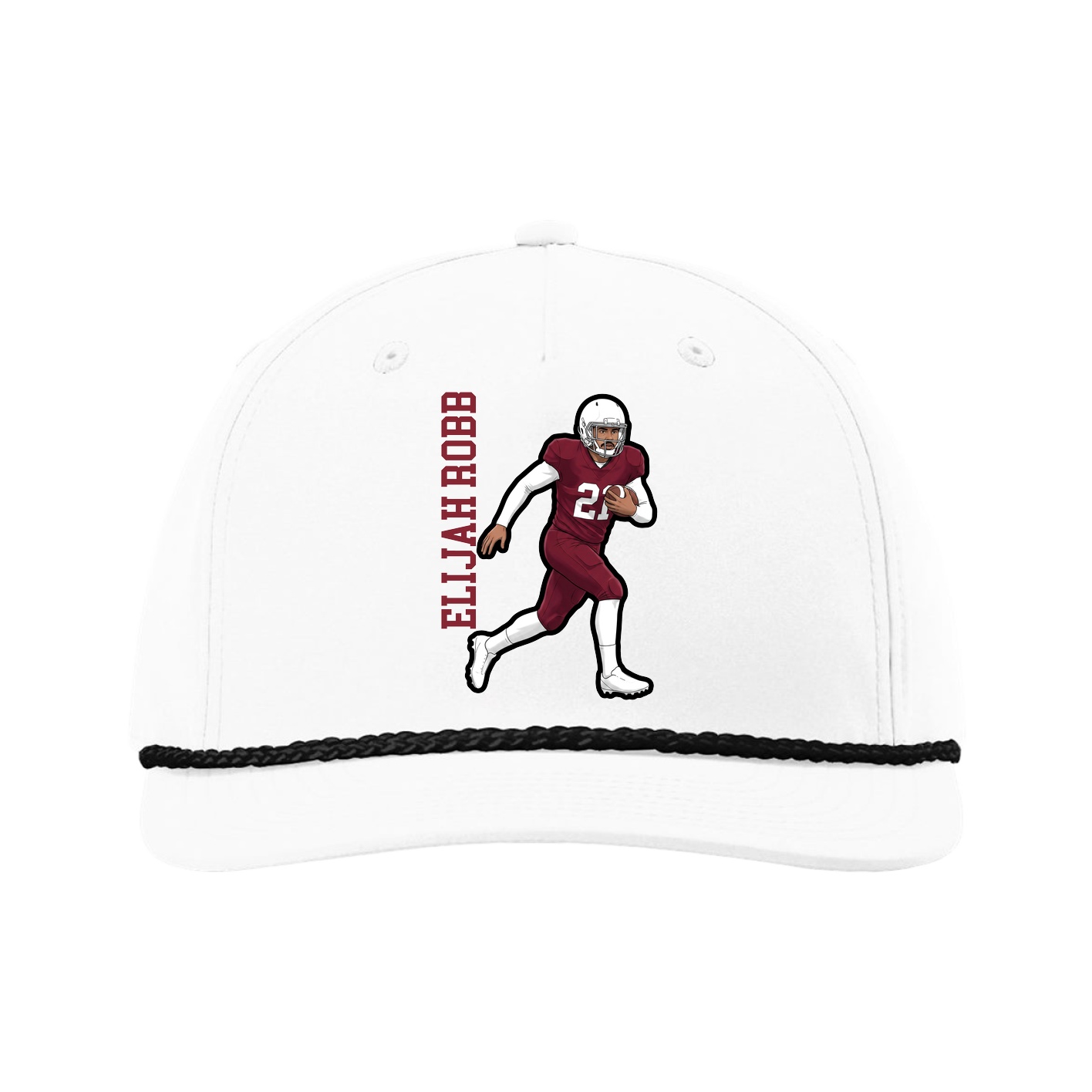 Five-Panel Classic Rope Cap — Name Vertical in White