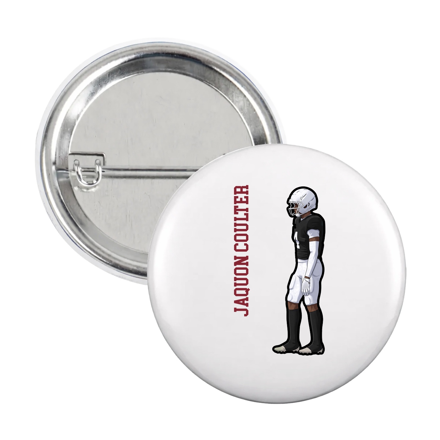 Game Day Button — Name Vertical in White