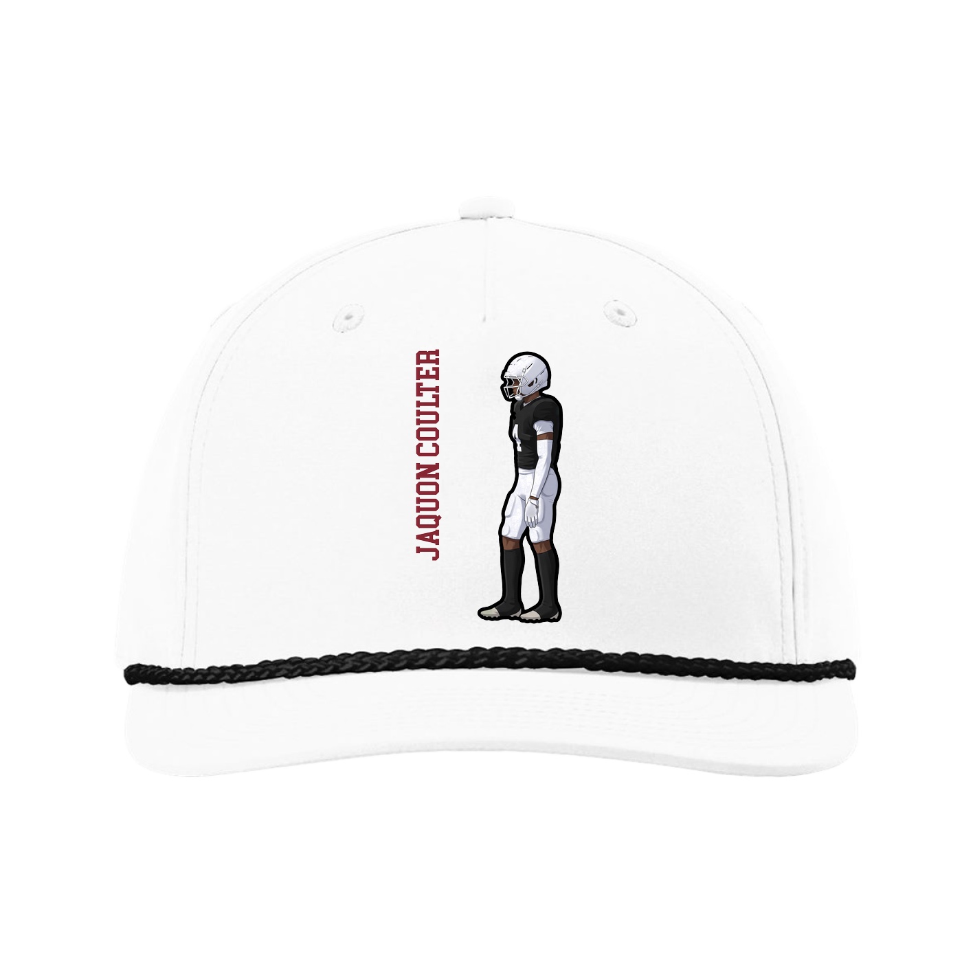 Five-Panel Classic Rope Cap — Name Vertical in White