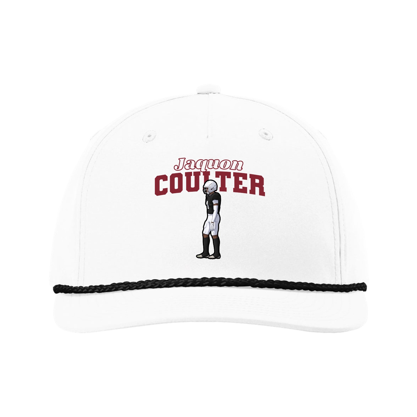 Five-Panel Classic Rope Cap — Name Arch in White