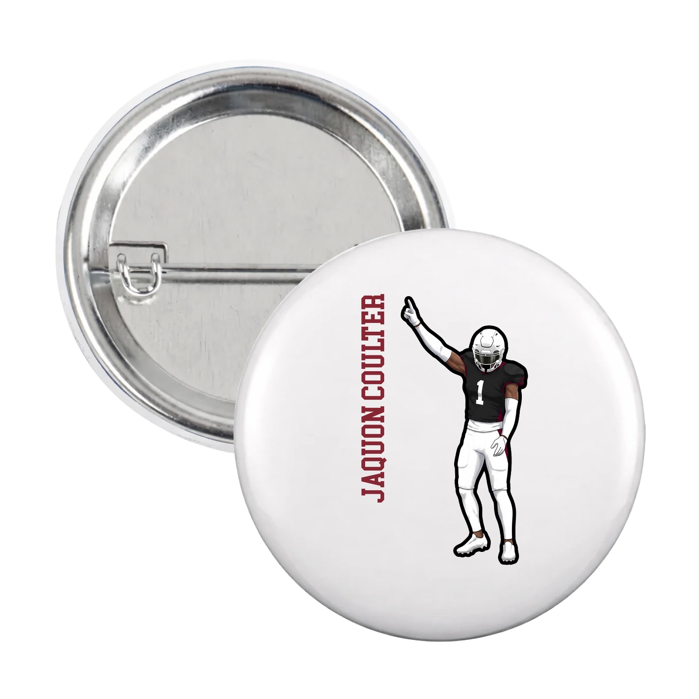 Game Day Button — Name Vertical in White