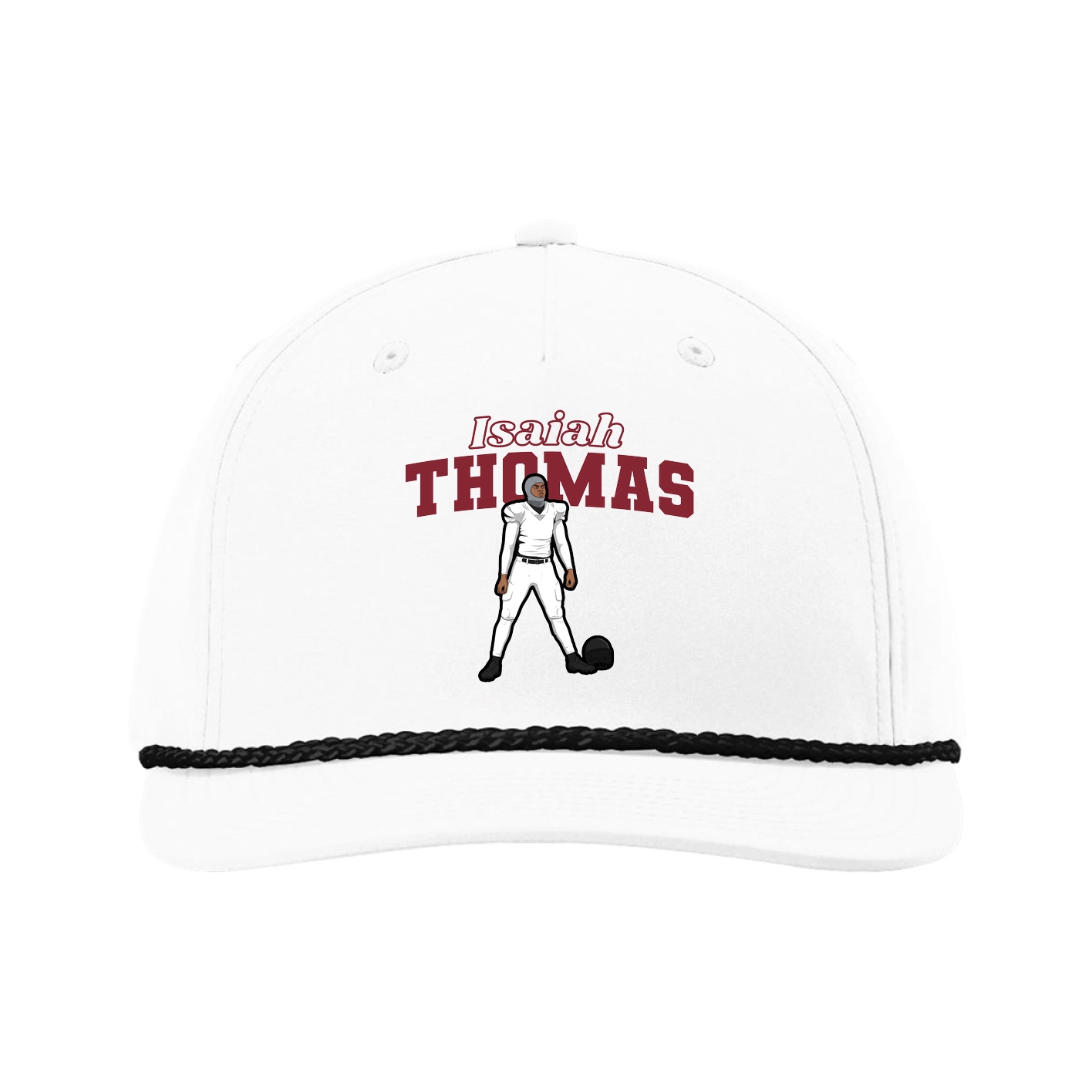Five-Panel Classic Rope Cap — Name Arch in White
