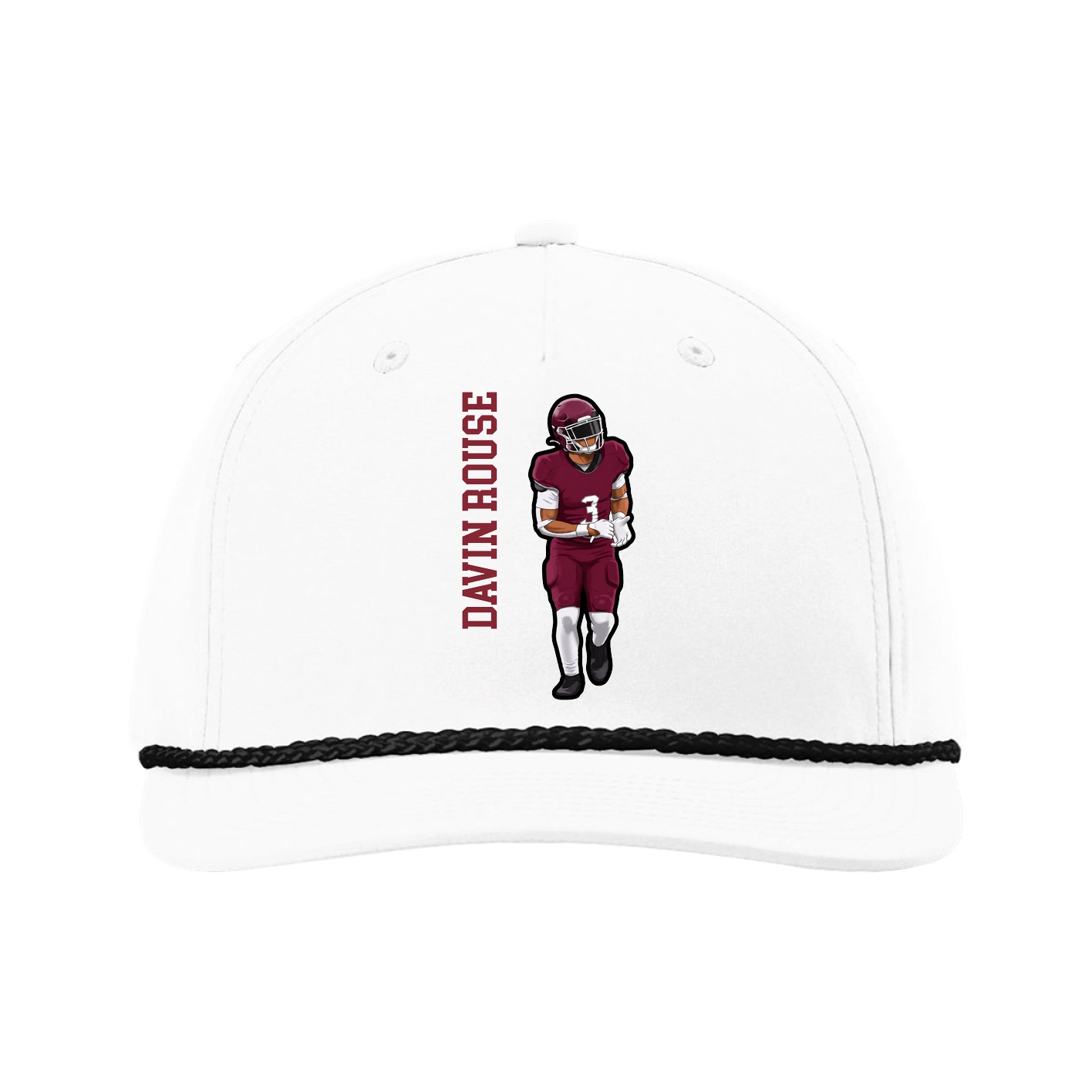 Five-Panel Classic Rope Cap — Name Vertical in White