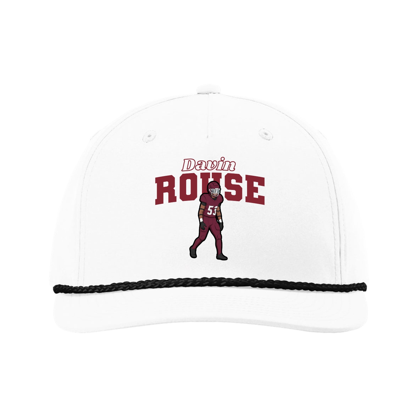 Five-Panel Classic Rope Cap — Name Arch in White