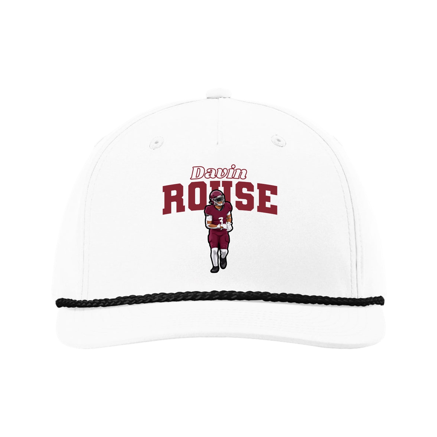 Five-Panel Classic Rope Cap — Name Arch in White