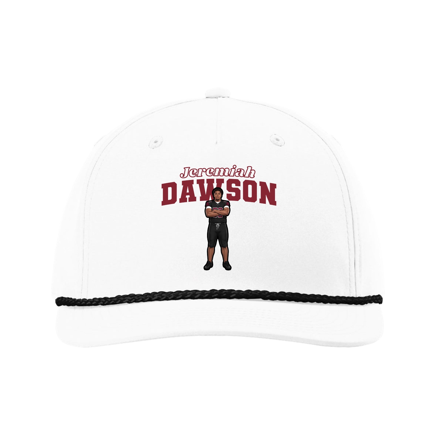 Five-Panel Classic Rope Cap — Name Arch in White