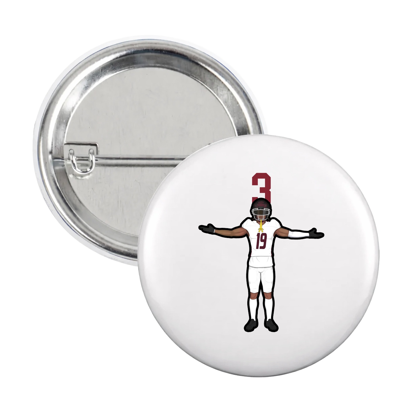 Game Day Button — Number Top in White