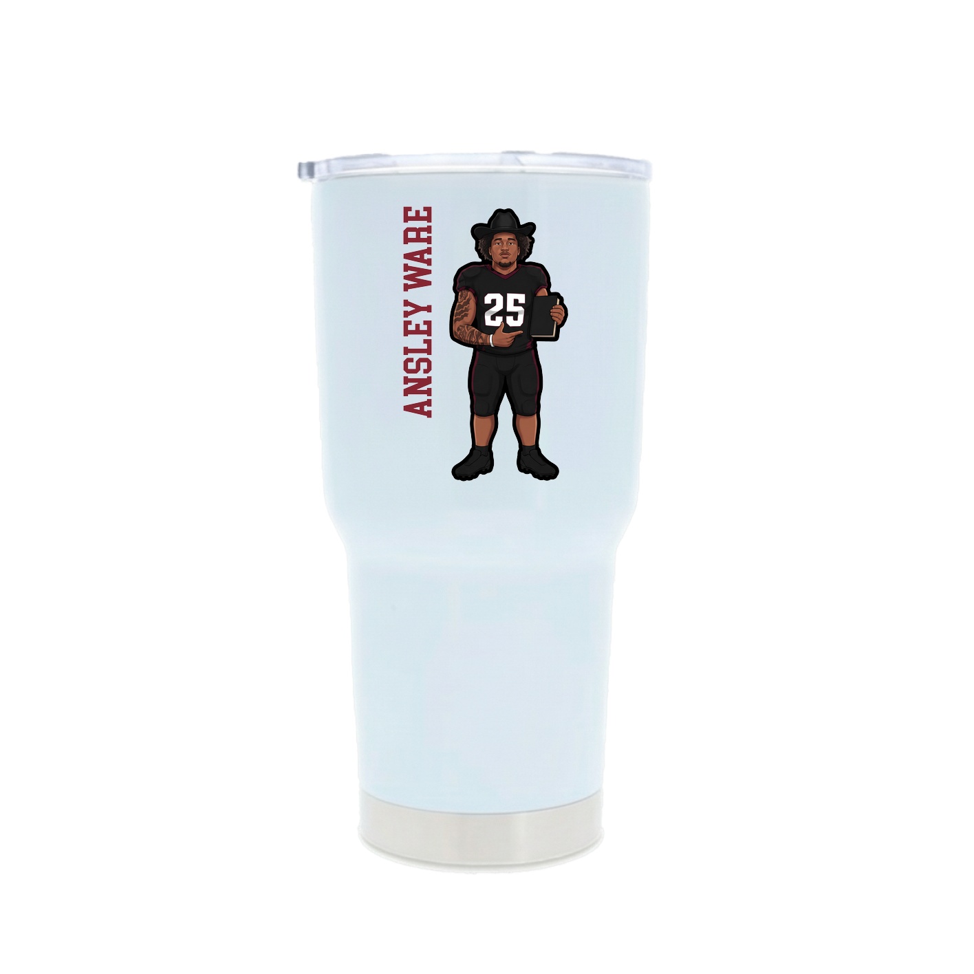 30oz Stainless Steel Tumbler — Name Vertical in White