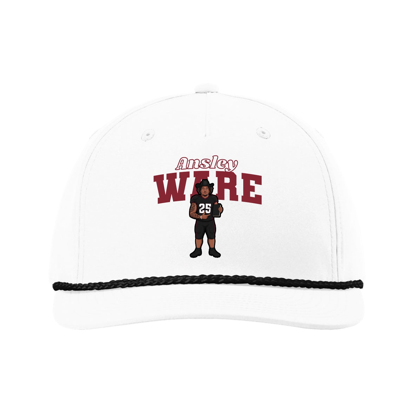 Five-Panel Classic Rope Cap — Name Arch in White