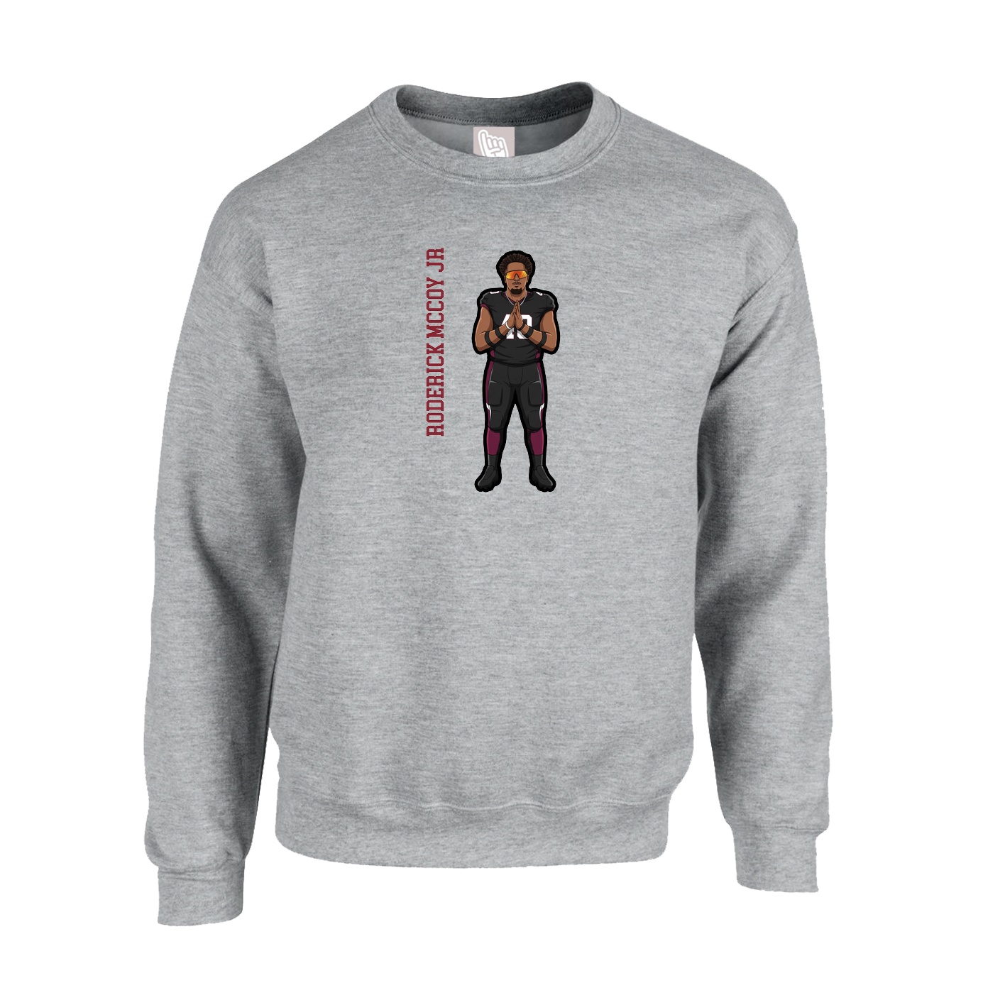 Fleece Crew — Name Vertical in Grey