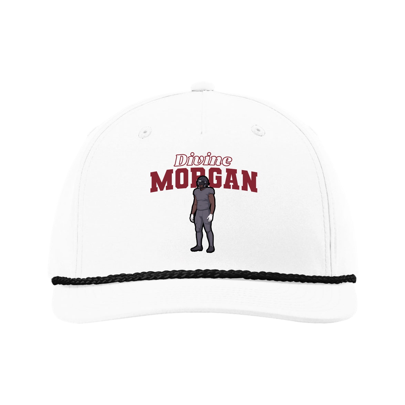 Five-Panel Classic Rope Cap — Name Arch in White