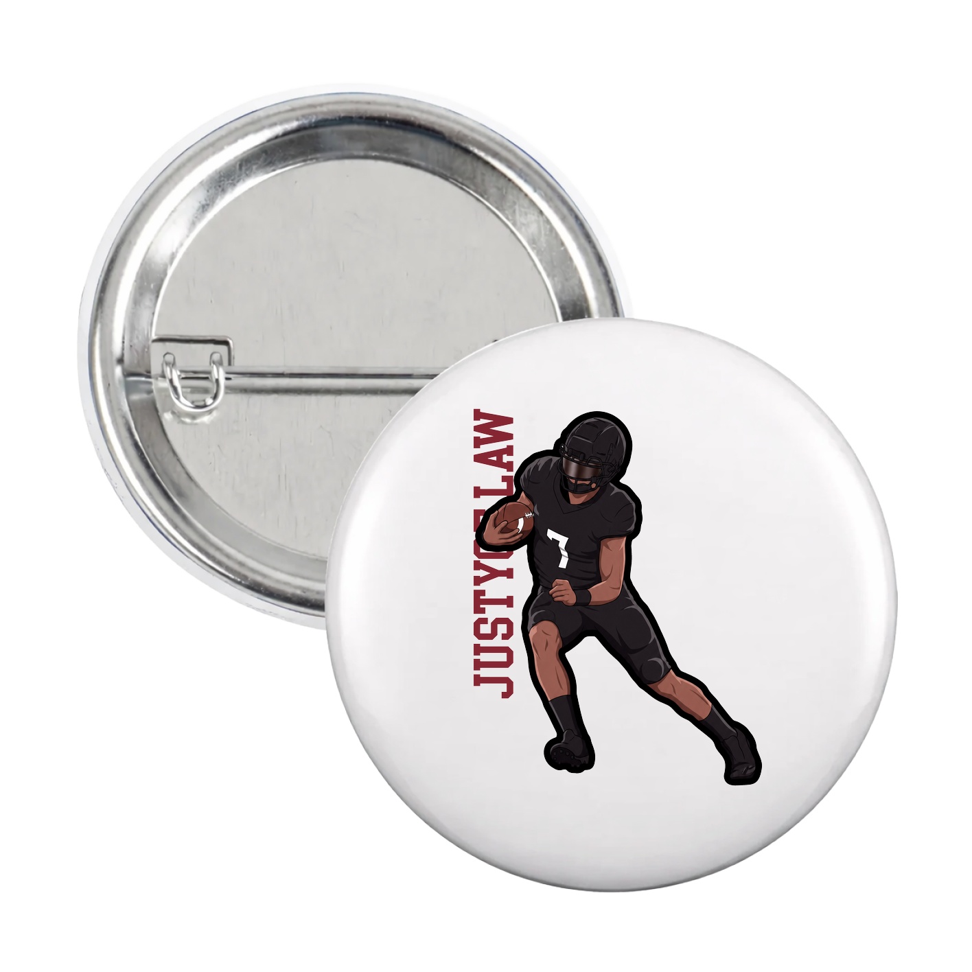 Game Day Button — Name Vertical in White