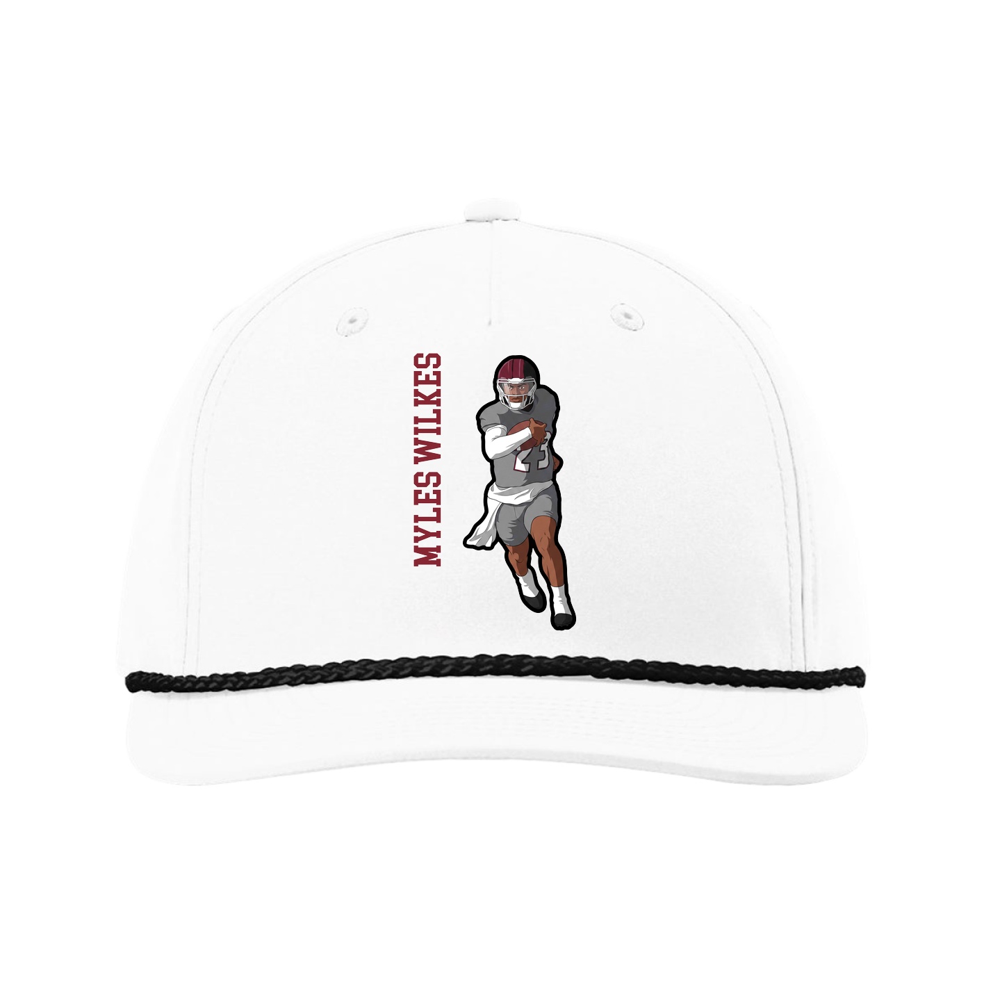 Five-Panel Classic Rope Cap — Name Vertical in White