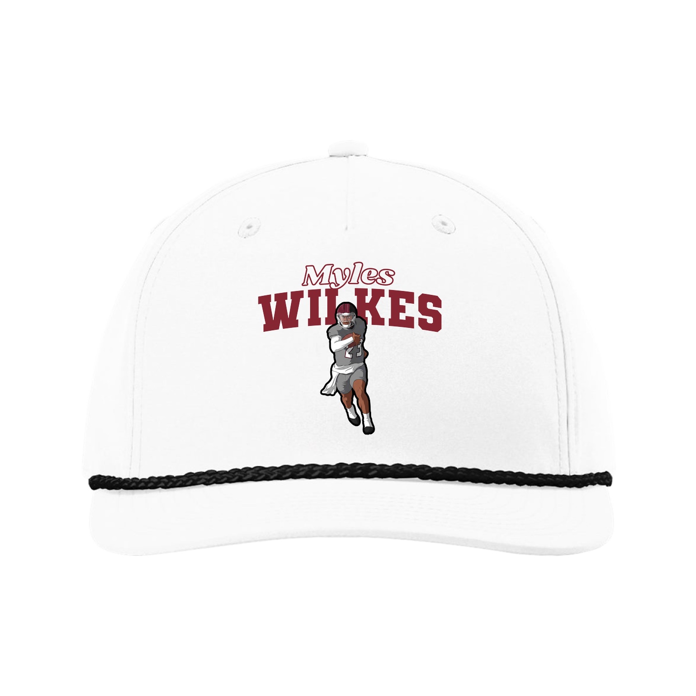Five-Panel Classic Rope Cap — Name Arch in White