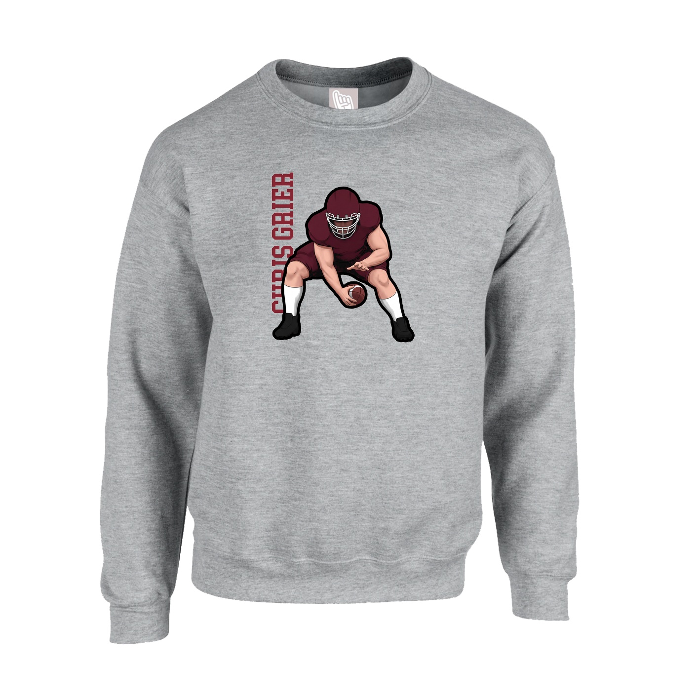 Fleece Crew — Name Vertical in Grey
