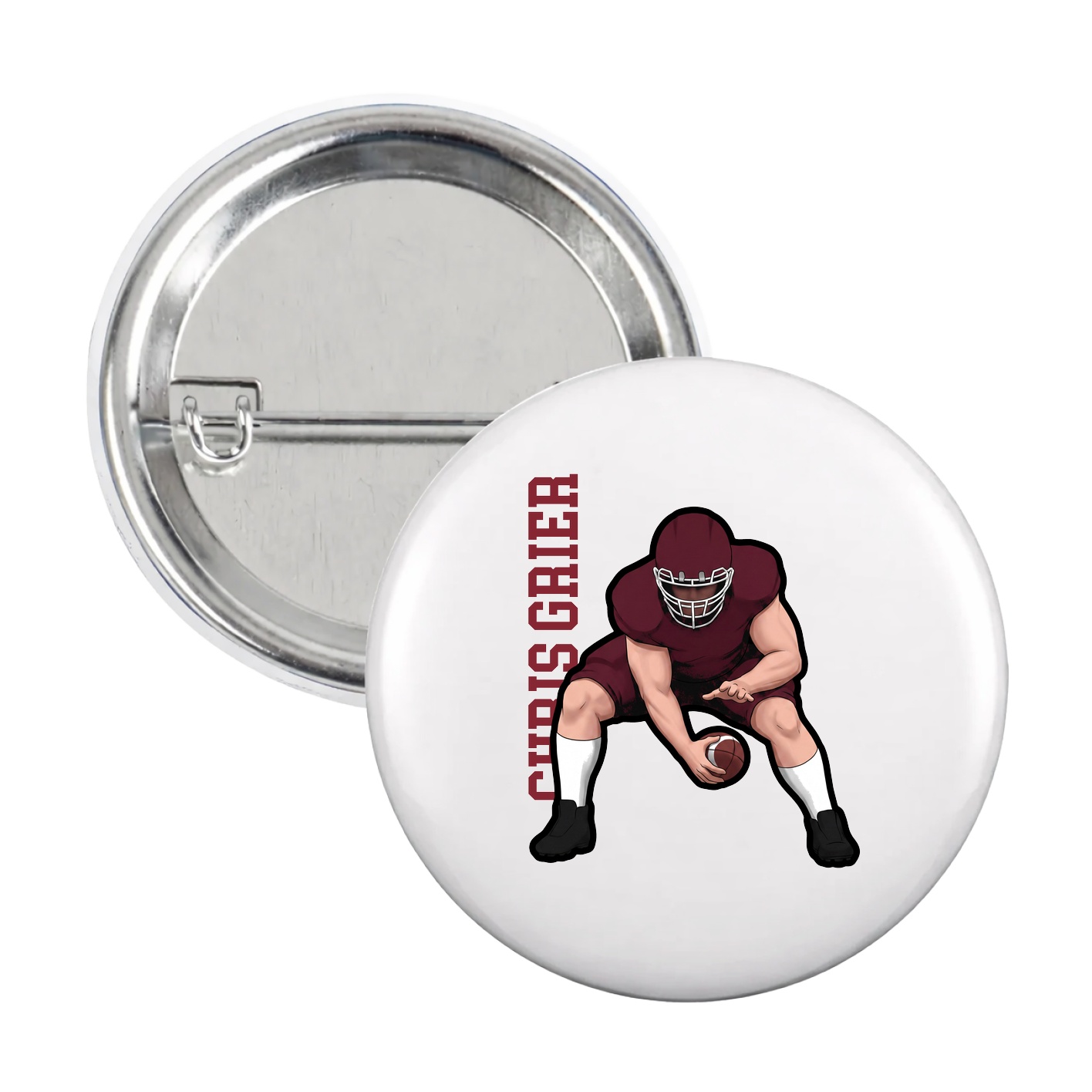 Game Day Button — Name Vertical in White