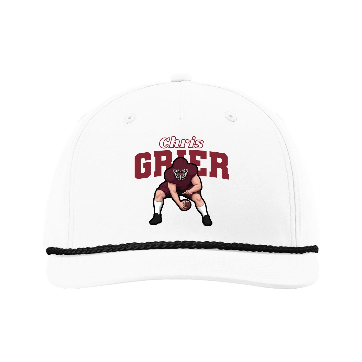 Five-Panel Classic Rope Cap — Name Arch in White