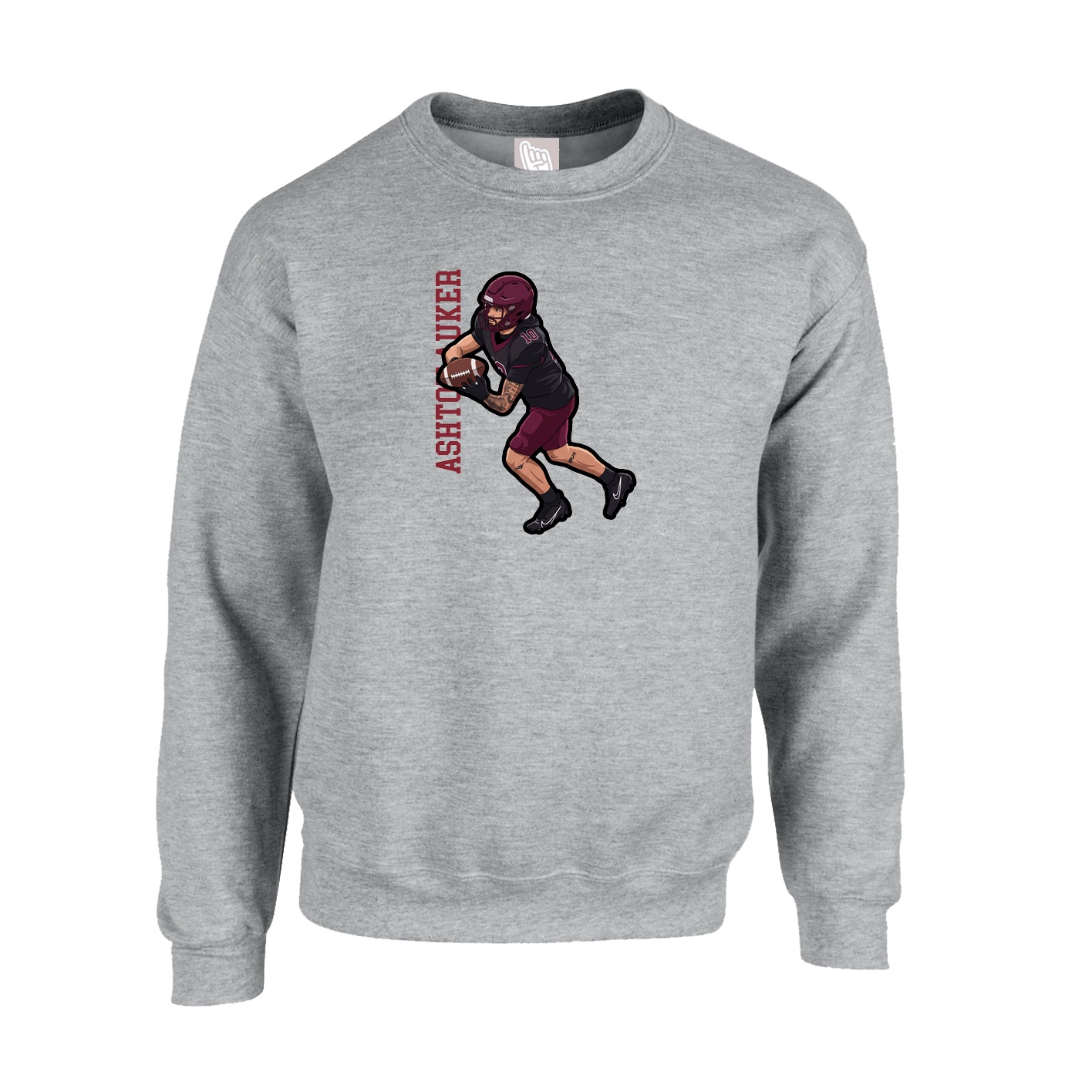 Fleece Crew — Name Vertical in Grey