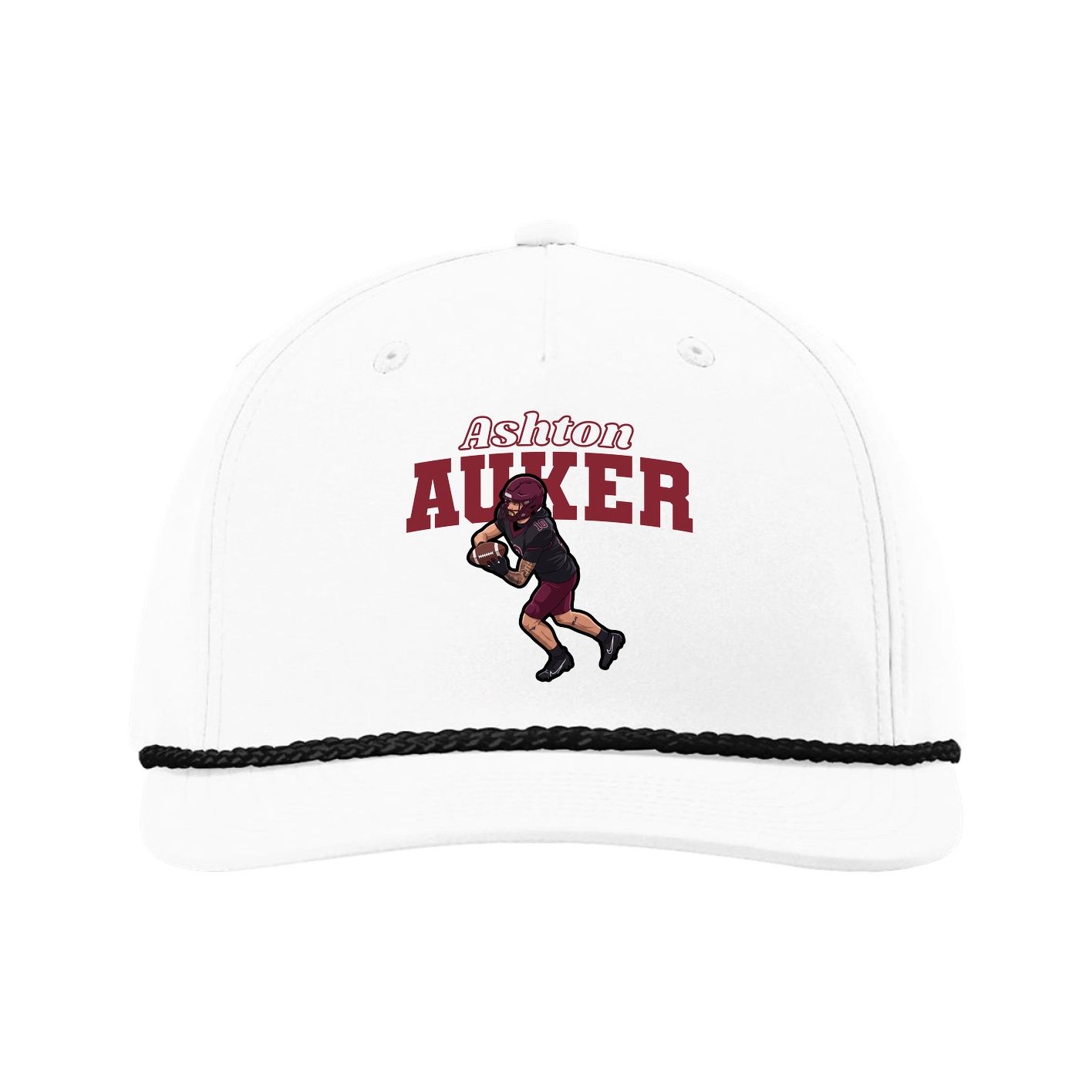 Five-Panel Classic Rope Cap — Name Arch in White