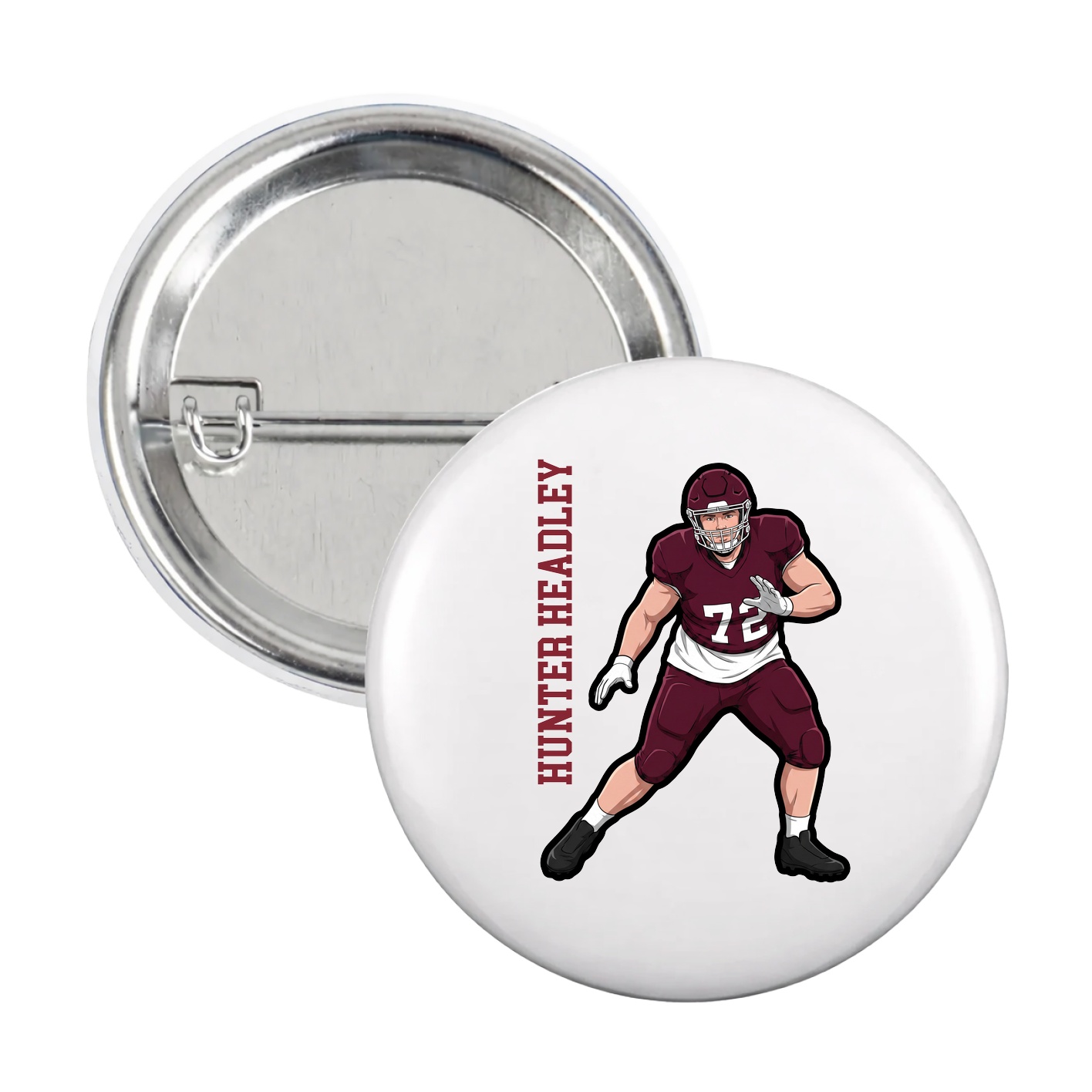 Game Day Button — Name Vertical in White