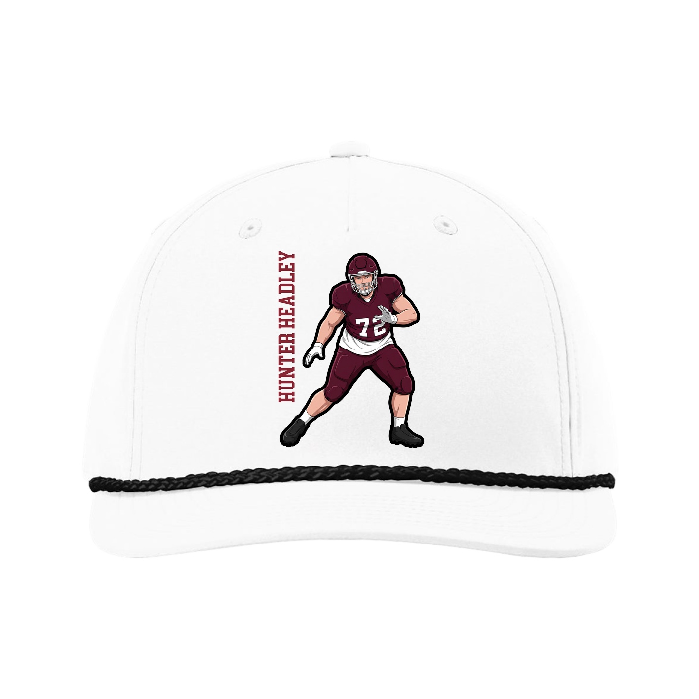 Five-Panel Classic Rope Cap — Name Vertical in White