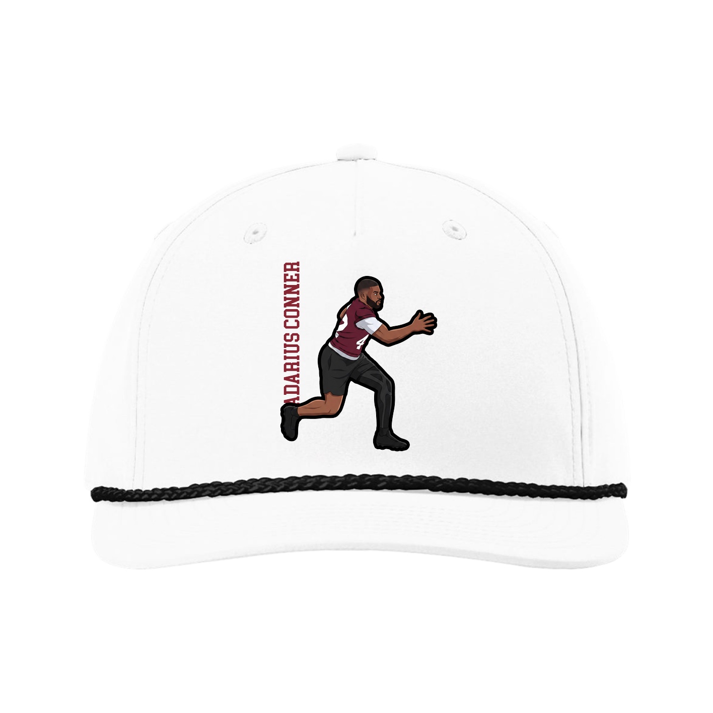 Five-Panel Classic Rope Cap — Name Vertical in White