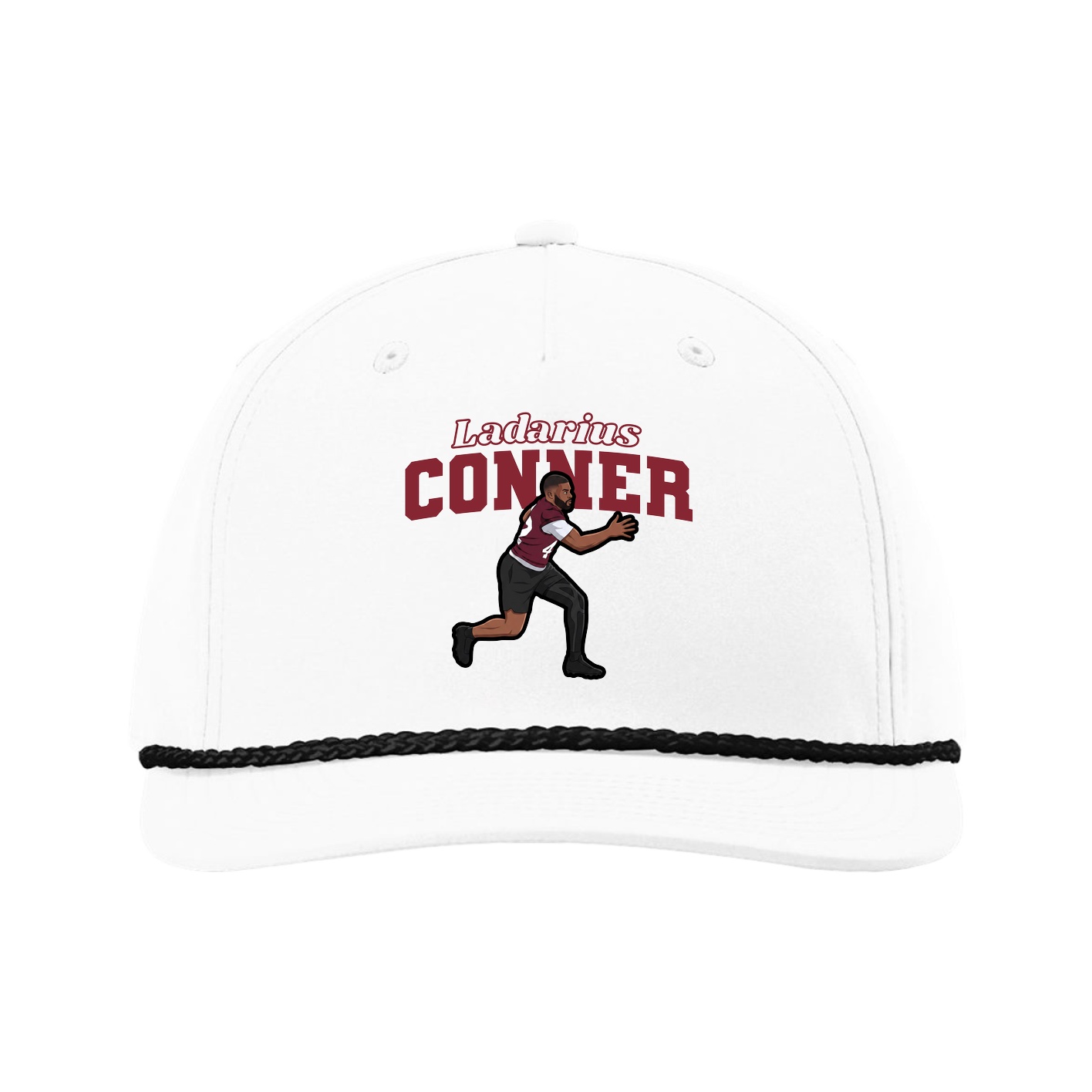 Five-Panel Classic Rope Cap — Name Arch in White