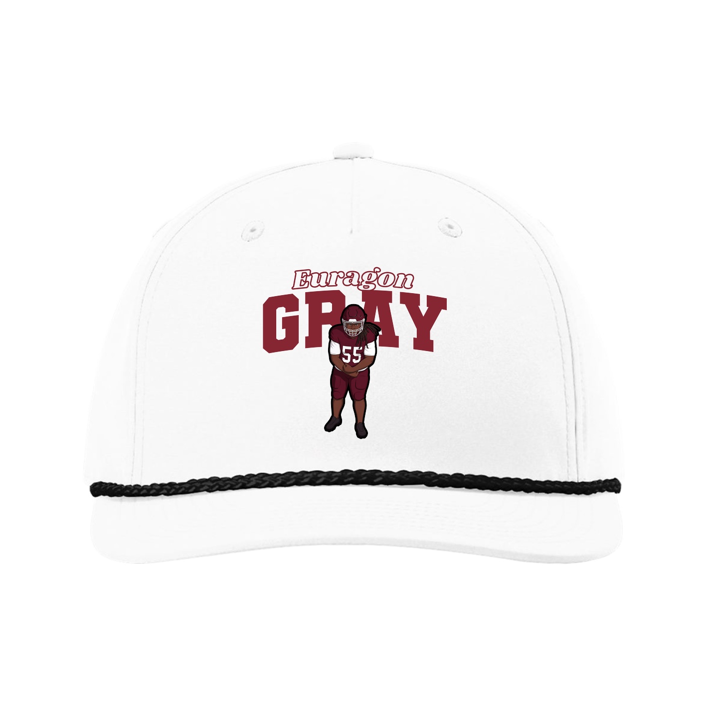 Five-Panel Classic Rope Cap — Name Arch in White