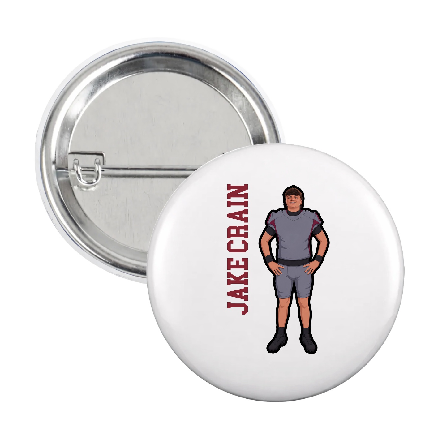 Game Day Button — Name Vertical in White