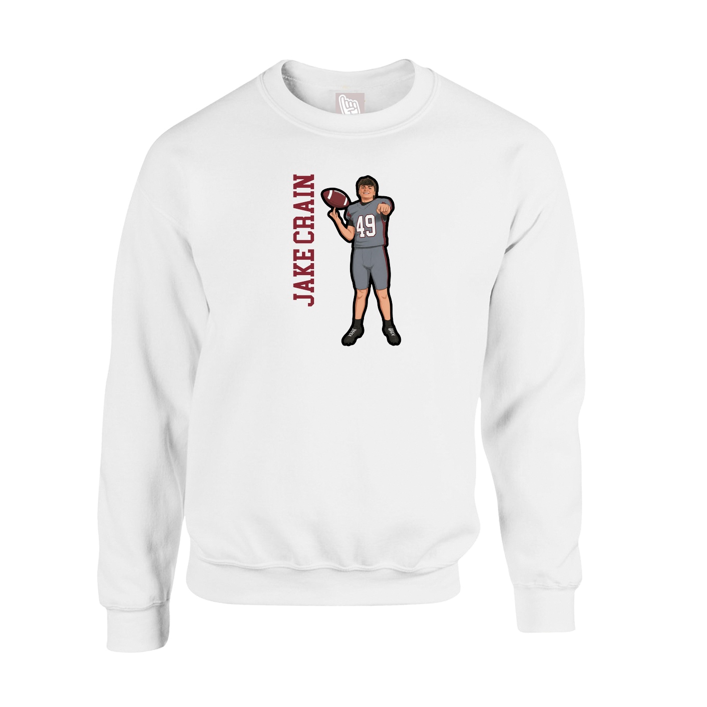 Fleece Crew — Name Vertical in White