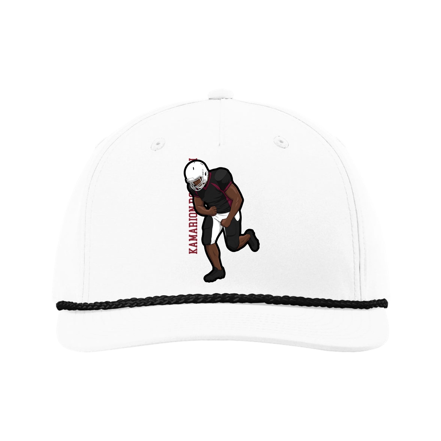 Five-Panel Classic Rope Cap — Name Vertical in White