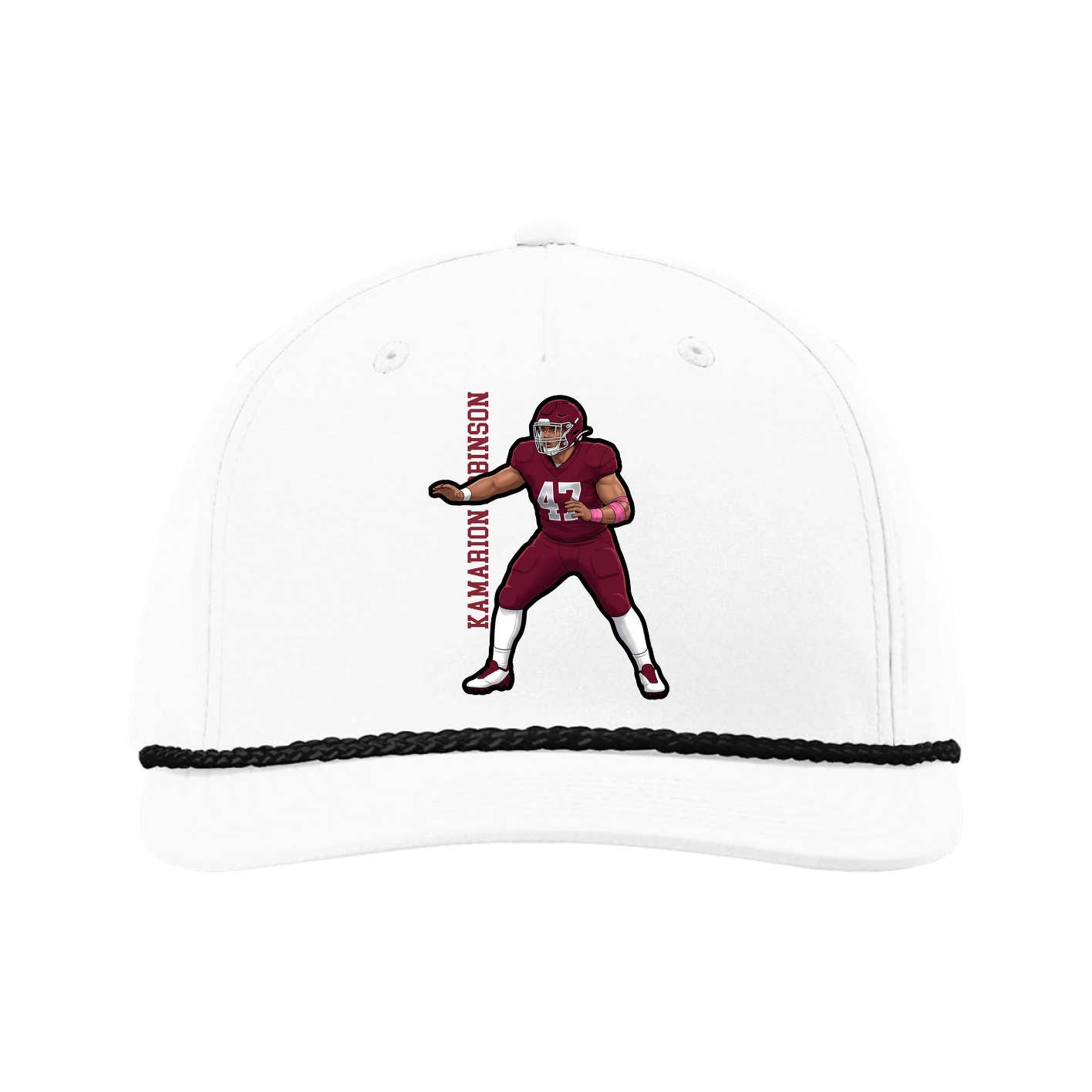 Five-Panel Classic Rope Cap — Name Vertical in White