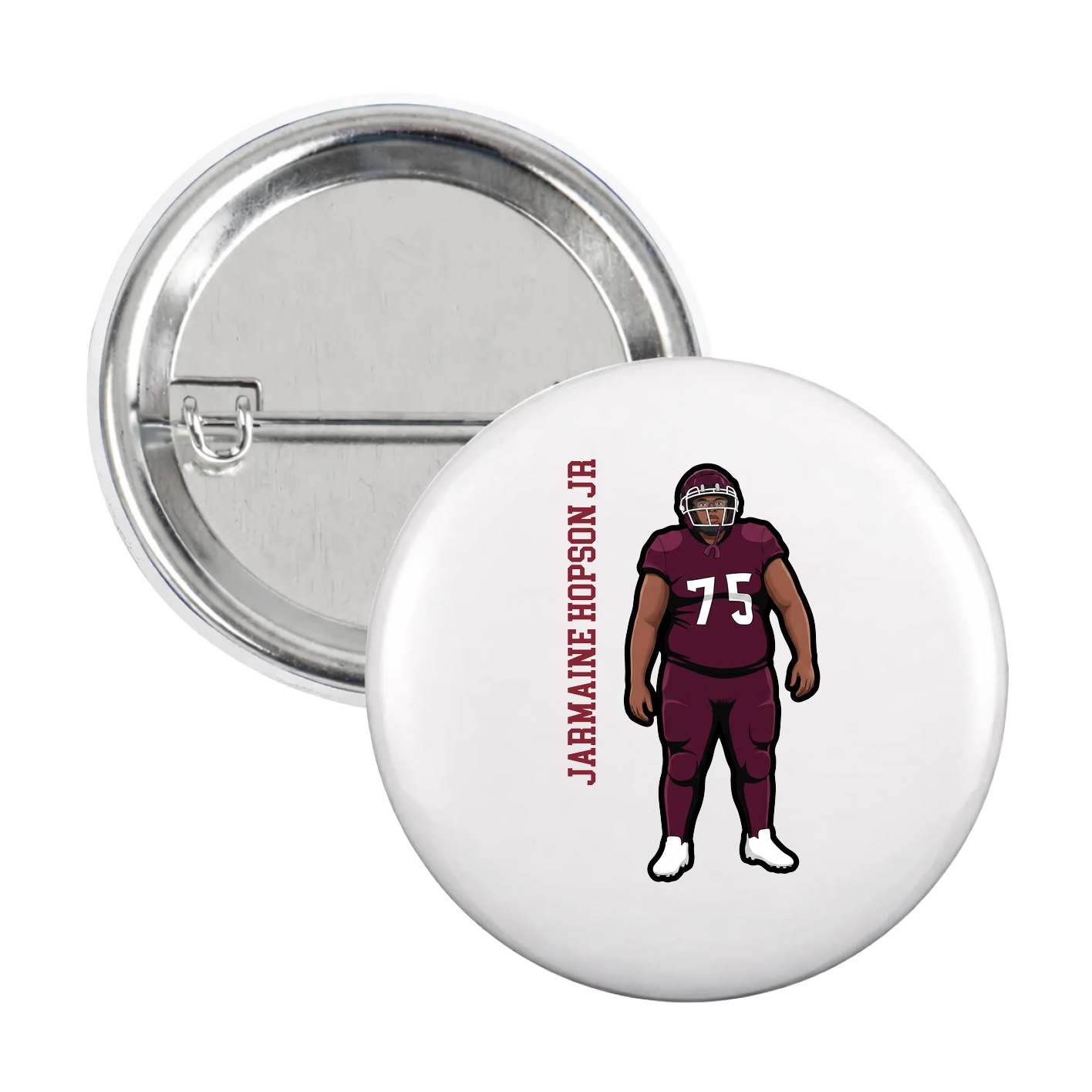Game Day Button — Name Vertical in White