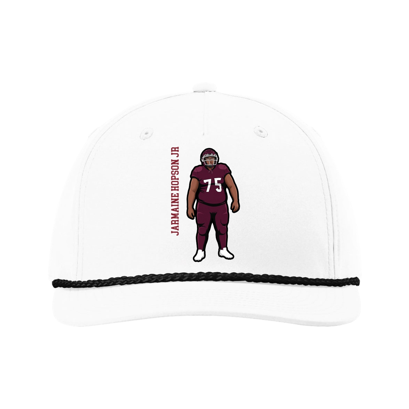 Five-Panel Classic Rope Cap — Name Vertical in White