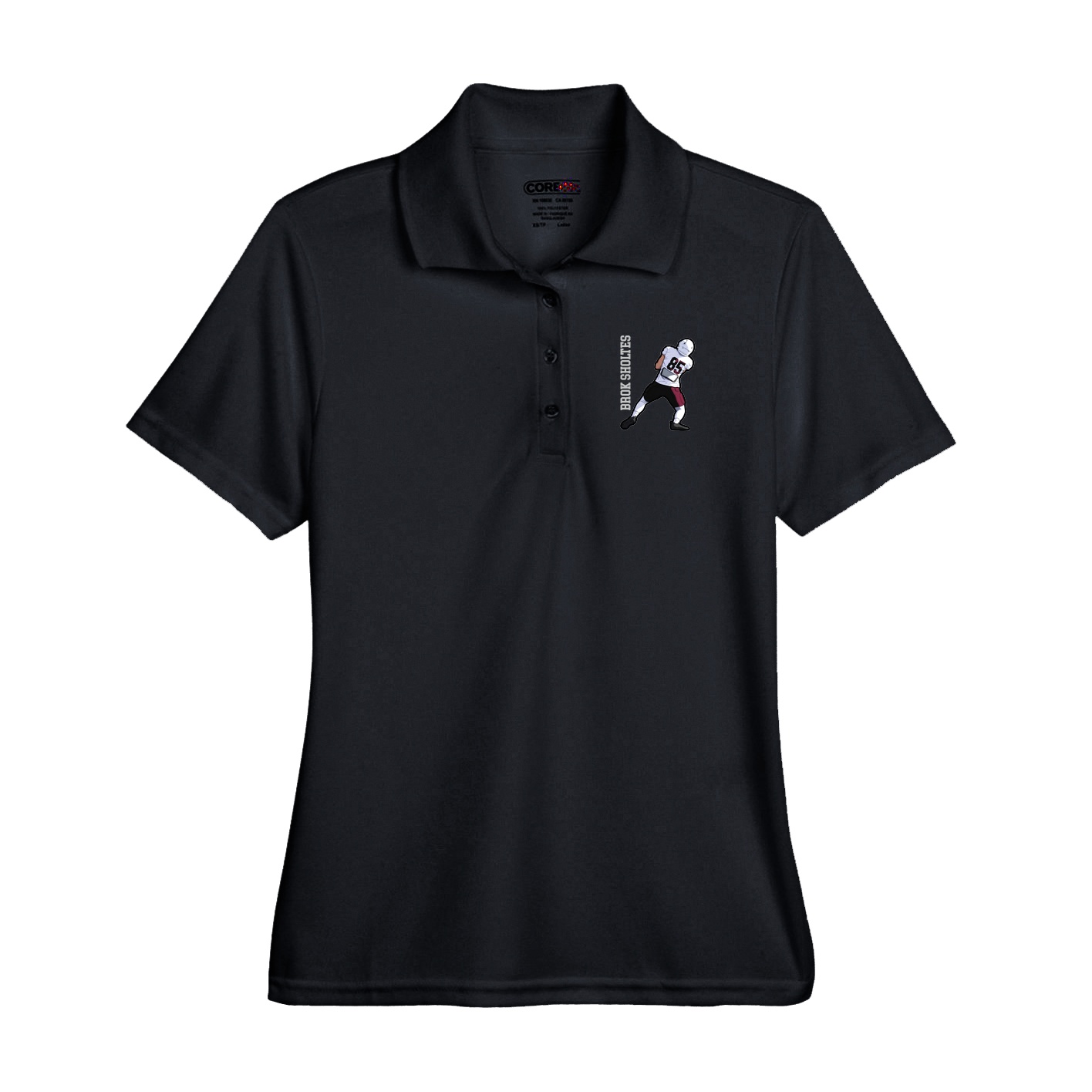 Performance Polo — Name Vertical in Black