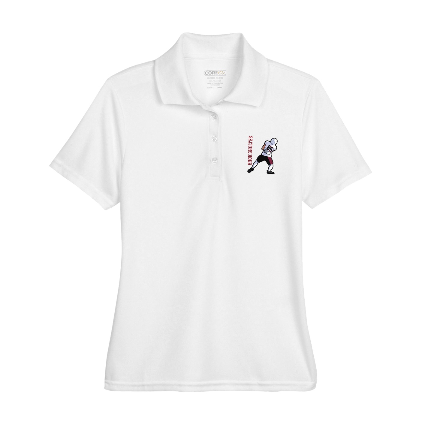 Womens Performance Polo — Name Vertical in White