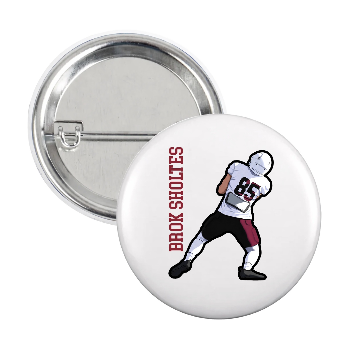 Game Day Button — Name Vertical in White