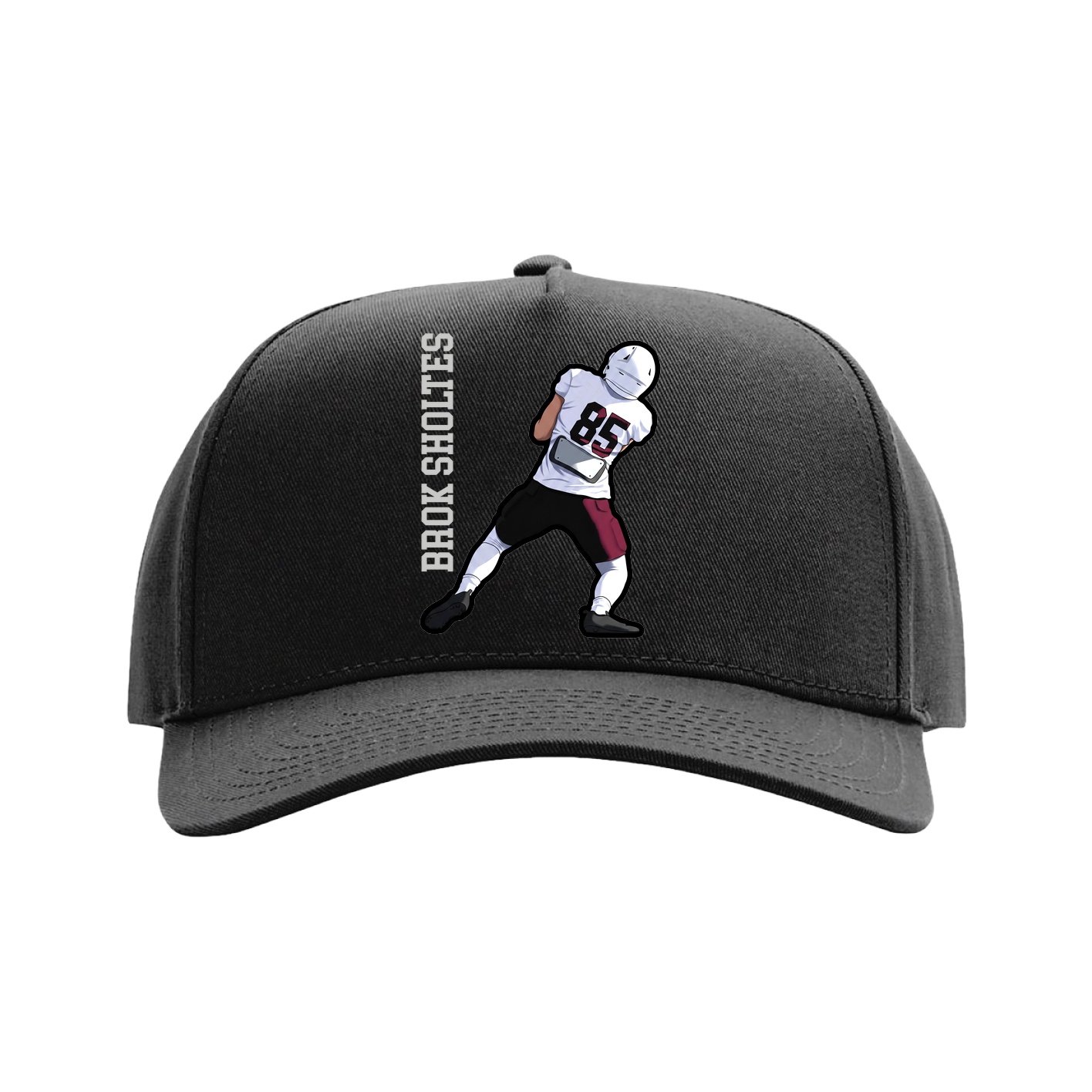 Full Fabric Five-Panel Champ Cap — Name Vertical in Black