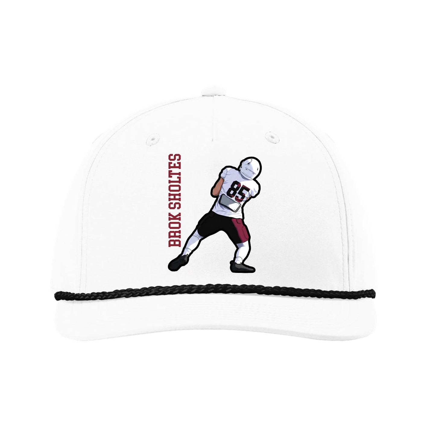 Five-Panel Classic Rope Cap — Name Vertical in White