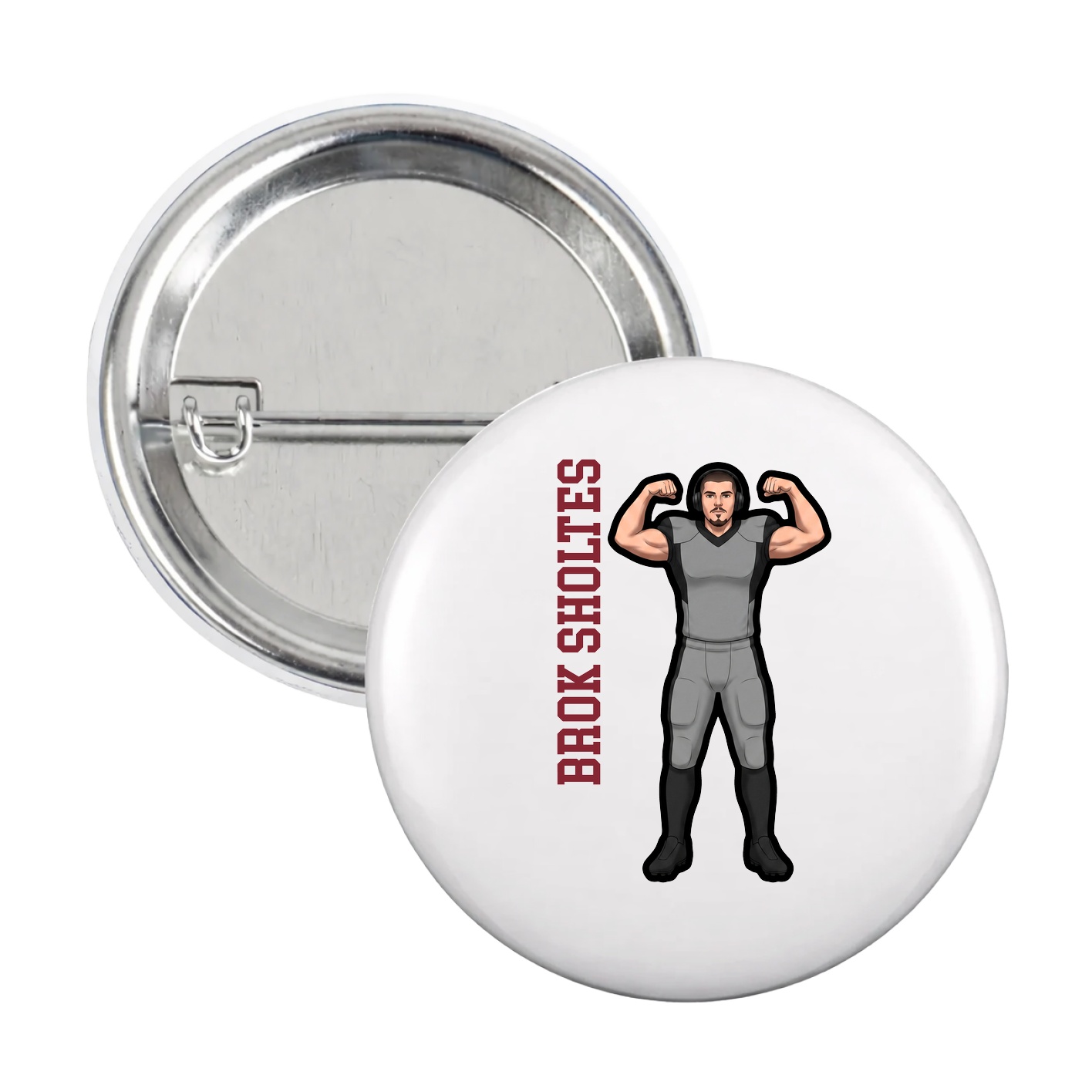 Game Day Button — Name Vertical in White