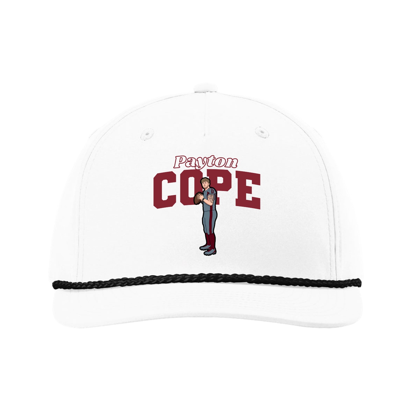 Five-Panel Classic Rope Cap — Name Arch in White
