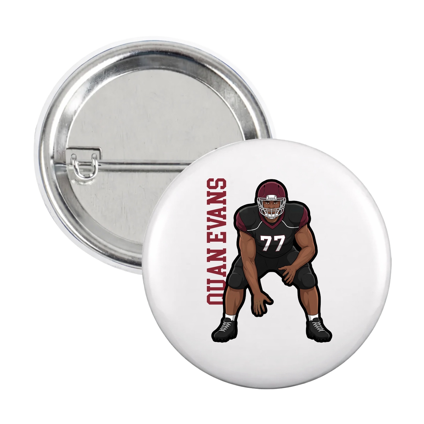 Game Day Button — Name Vertical in White