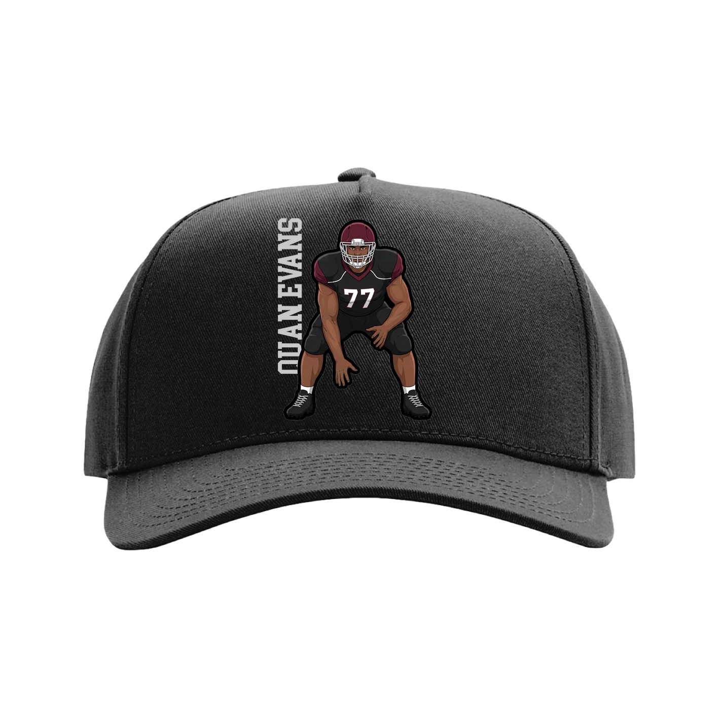 Full Fabric Five-Panel Champ Cap — Name Vertical in Black
