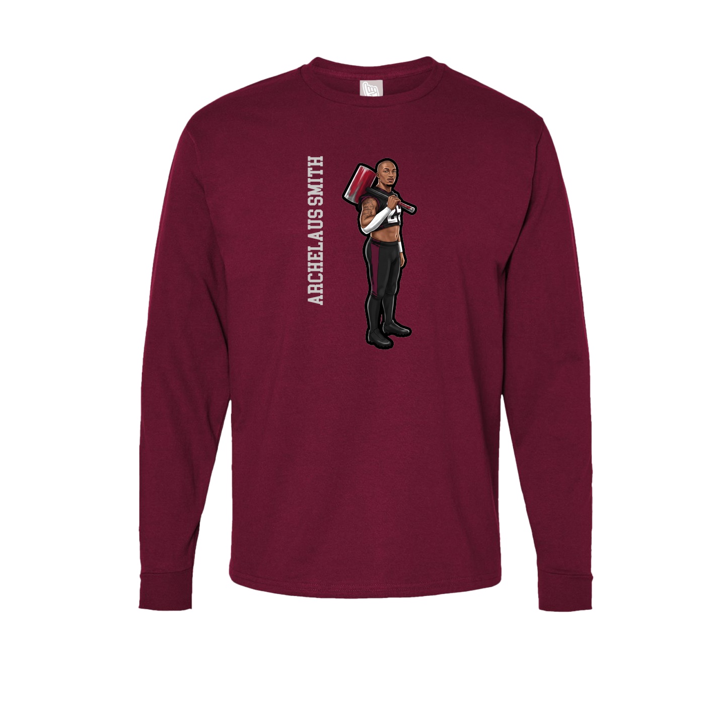 Long Sleeve Tee — Name Vertical in Cardinal