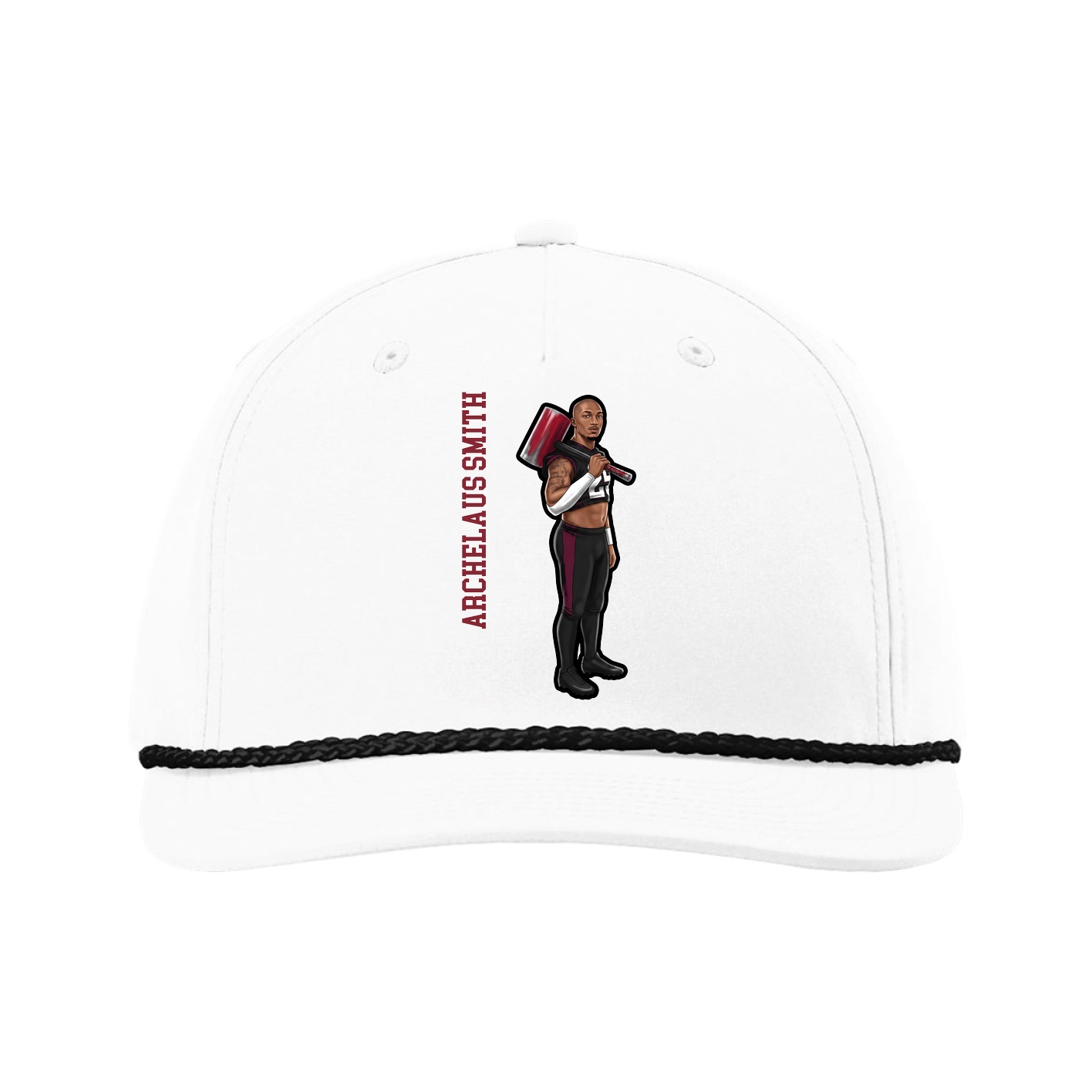 Five-Panel Classic Rope Cap — Name Vertical in White