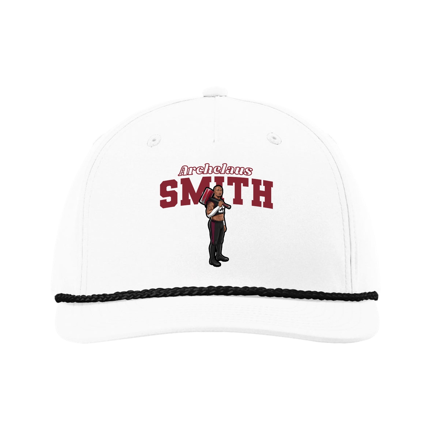 Five-Panel Classic Rope Cap — Name Arch in White