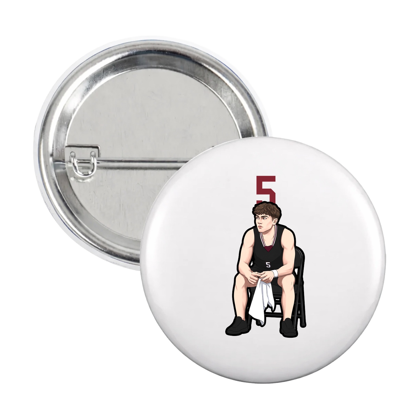 Game Day Button — Number Top in White